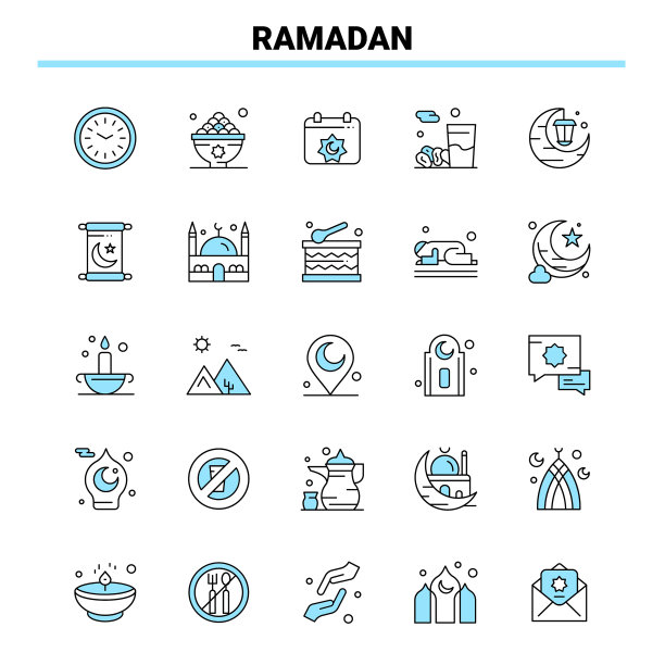25斋月黑色和蓝色图标设置创意图标图片下载