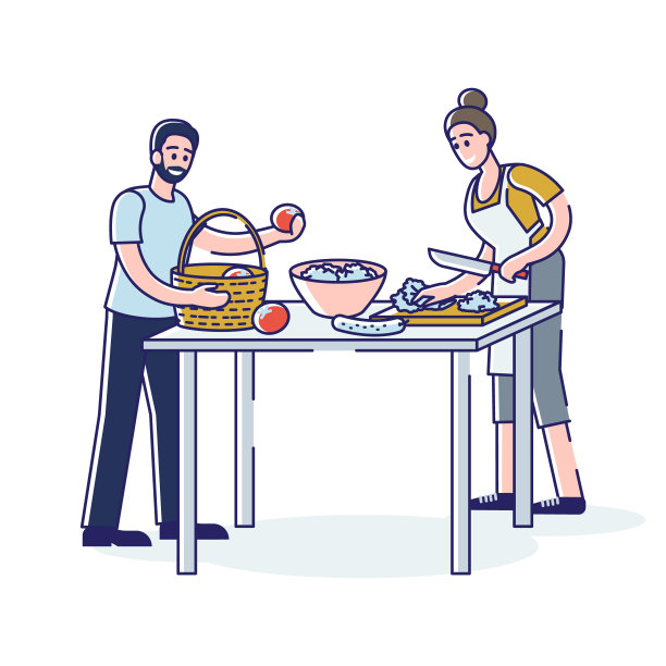 夫妇俩做新鲜蔬菜沙拉当早餐。青年男女都是素食主义者图片下载