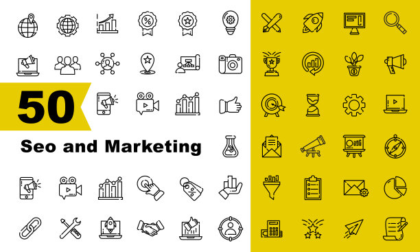 50矢量seo和营销大纲图标设置用户友好图片下载