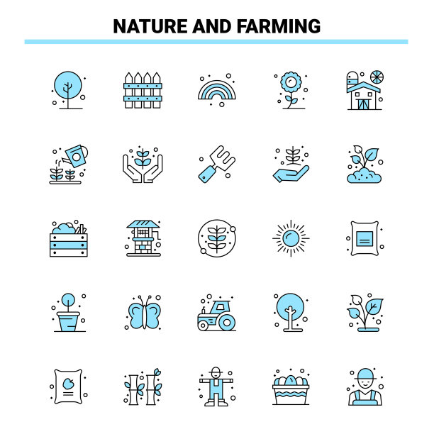 25个自然和农业的黑色和蓝色图标设置图片下载