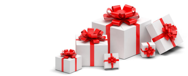 3d逼真的彩色礼品盒与蝴蝶结和丝带。图片下载