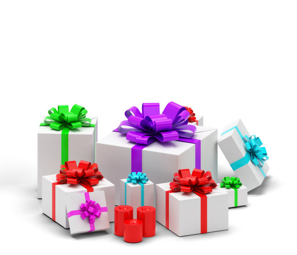 3d逼真的彩色礼品盒与蝴蝶结和丝带。图片下载