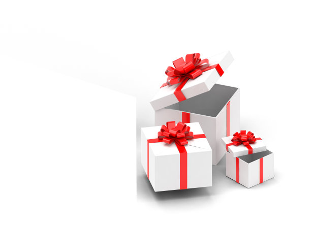 3d逼真的彩色礼品盒与蝴蝶结和丝带。图片下载