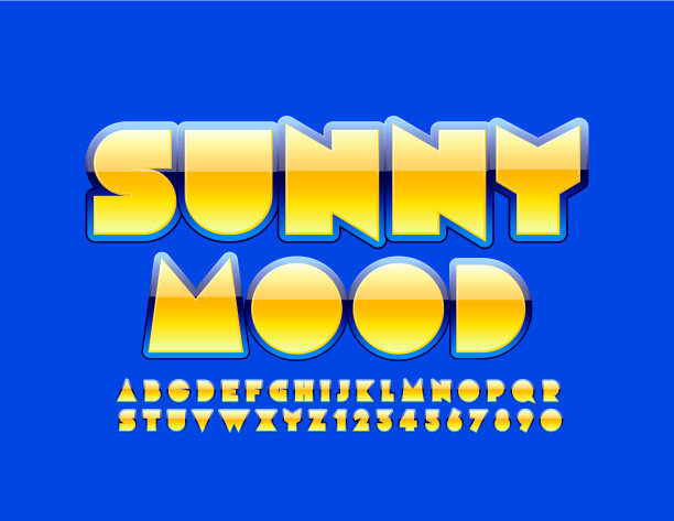 矢量光泽标志阳光心情与黄色和蓝色字母和数字图片下载
