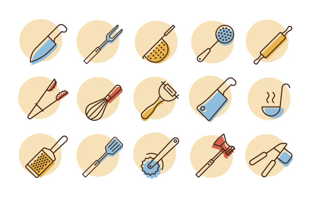 厨房用具和厨房矢量图标设置图片下载