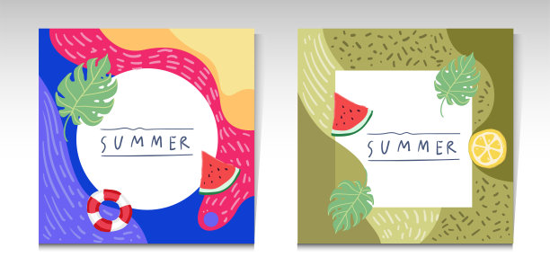 矢量插图夏季背景的社交媒体帖子模板图片下载