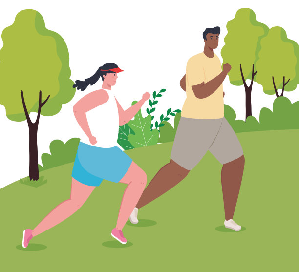 情侣马拉松跑公园，男女跑比赛或马拉松比赛海报，健康的生活方式和运动图片下载