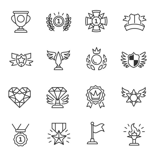 奖项,图标集。金牌,雕像等。可编辑的中风图片下载