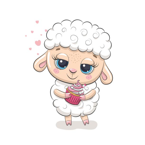 可爱的小绵羊和纸杯蛋糕。矢量插图婴儿送礼会，贺卡，派对邀请，时尚衣服t恤印花。图片下载