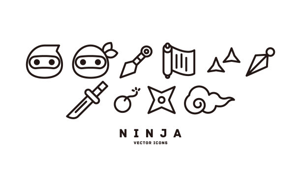 矢量插图图标与忍者主题图片下载