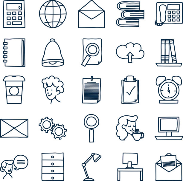 孤立的涂鸦线条风格图标集设计图片下载