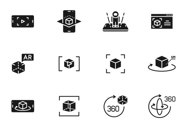 增强现实剪影向量图标孤立在白色。AR和VR图标设置为web，移动应用程序，ui设计和打印图片下载