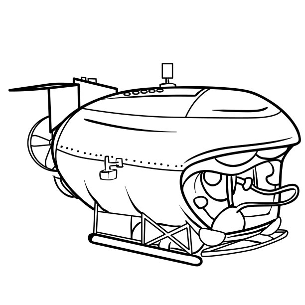 潜艇素描，上色，白色背景上孤立的物体，矢量图，图片下载