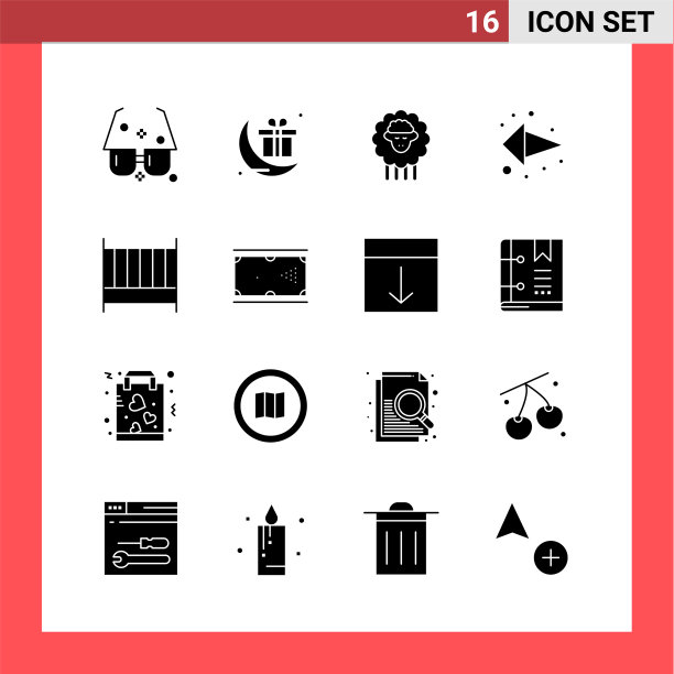 16个图标包固体样式的符号符号在白色图片下载