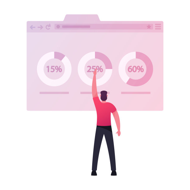 民意调查，总统选举概念。微小的男性角色站在巨大的互联网页面与统计图表社会调查学习结果。选民在线投票。卡通矢量图图片下载