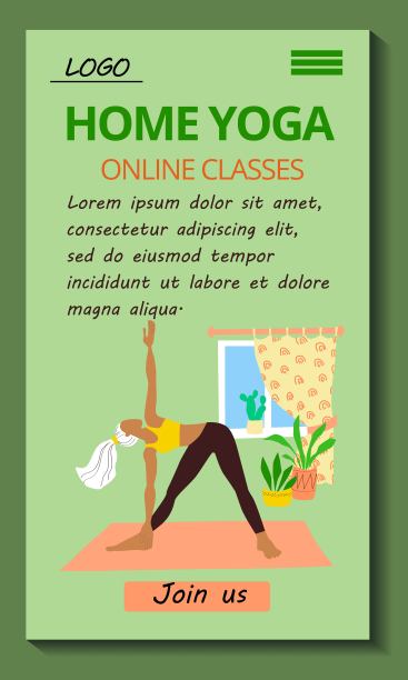 移动应用瑜伽课程在线模板。股票矢量平面现代插画设计的移动版瑜伽工作室网站用户界面。图片下载