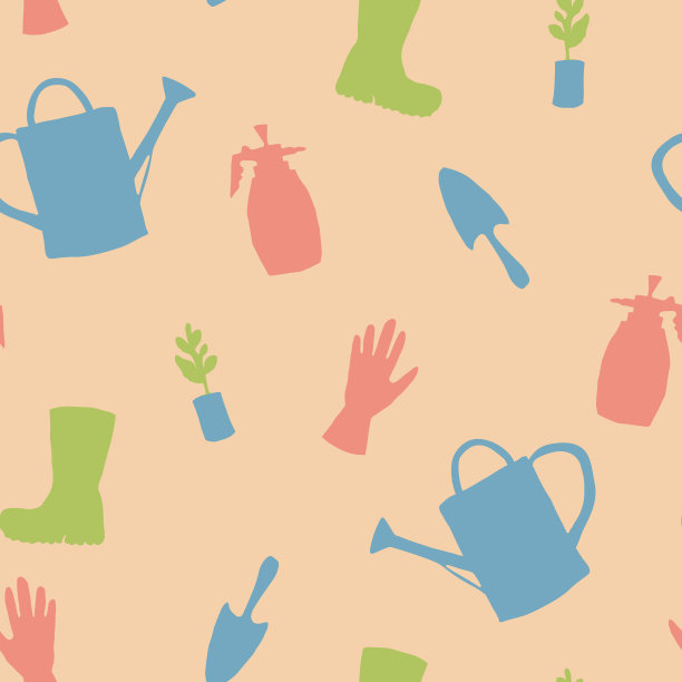可爱的矢量无缝模式与园艺工具图片下载