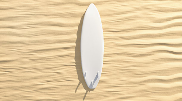 空白的白色冲浪板与鳍躺在沙模型图片下载
