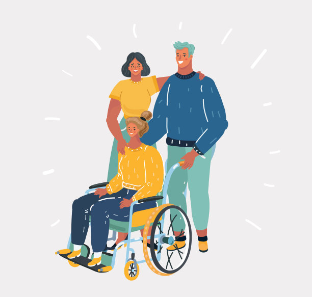 一对夫妇关心他的残疾朋友女孩图片下载