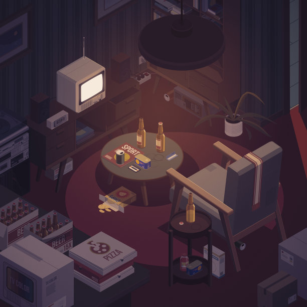 电视机和椅子凌乱的客厅内部图片下载