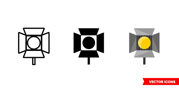 聚光灯图标3种类型。孤立向量符号符号图片下载