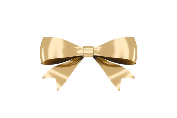 金色蝴蝶结白色背景，3d渲染。图片下载