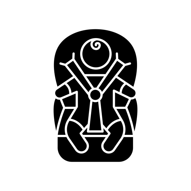 儿童运输黑色字形图标。宝宝在婴儿车上。安全驾驶婴幼儿。舒适和安全的座椅，新生儿。白色空间上的剪影符号。向量孤立的插图图片下载