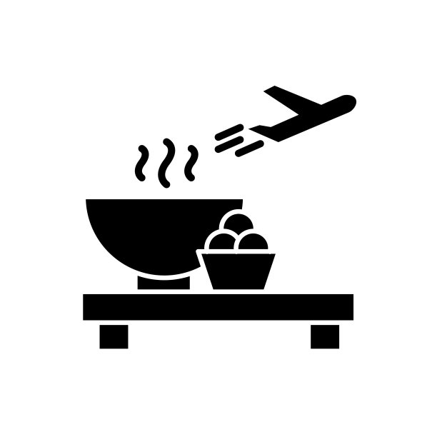 机场餐厅平面设计长影字形图标。候机楼咖啡厅提供食物。乘飞机前在食堂吃饭。白色空间的剪影符号。矢量隔离图图片下载