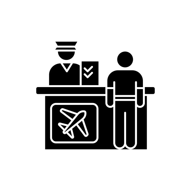 机场问讯台平面设计长阴影字形图标。飞机旅客登记处。帮助台提供信息。白色空间上的剪影符号。向量孤立的插图图片下载