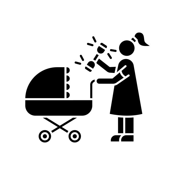 新生儿体验黑色字形图标。有拨浪鼓玩具的女人。妈妈推着婴儿车。妈妈去散步。孕妇、儿童保健。白色空间上的剪影符号。向量孤立的插图图片下载
