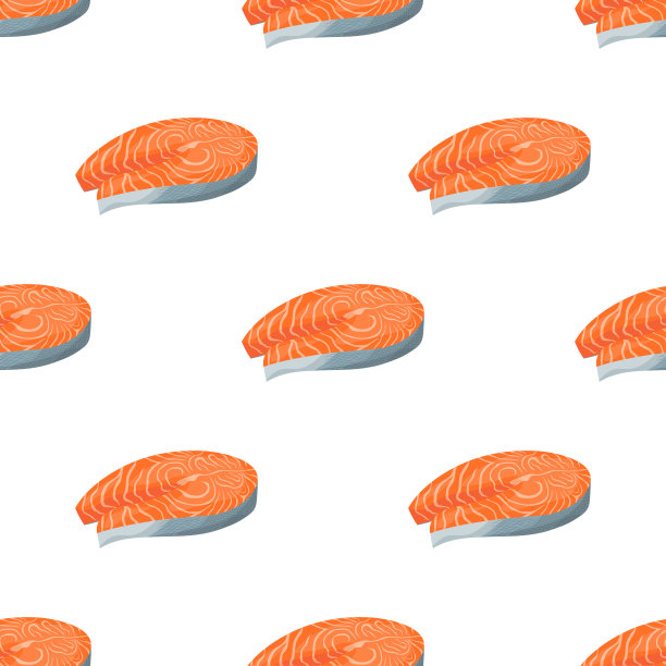 三文鱼牛排无缝模式孤立在白色图片下载
