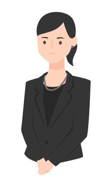 日本葬礼的插图。穿着丧服，戴着黑珍珠的女人。图片下载