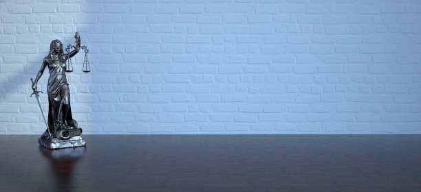 房间里有正义女神雕像。3 d演示。图片下载