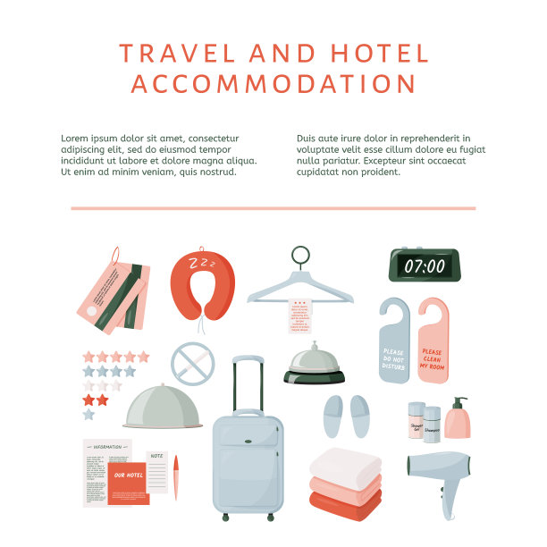 入住酒店元素设置。说明收集旅行。图片下载