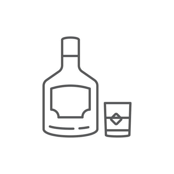 威士忌酒瓶和酒杯矢量图标符号酒精，白色背景上隔离图片下载