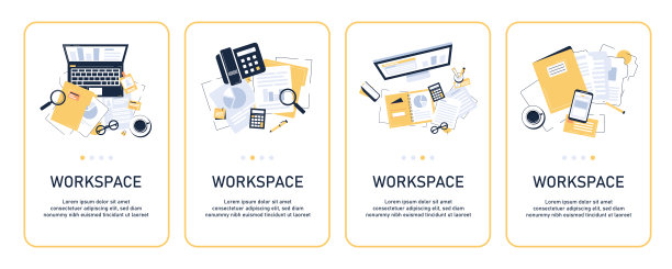 俯视图现代和时尚的工作场所图片下载