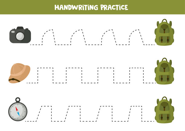 用卡通背包和旅游工具描线。图片下载