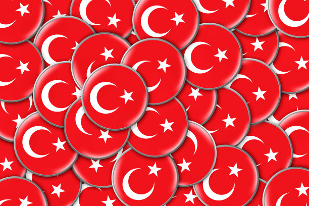 许多圆形徽章和土耳其国旗。旅行。年代图片下载