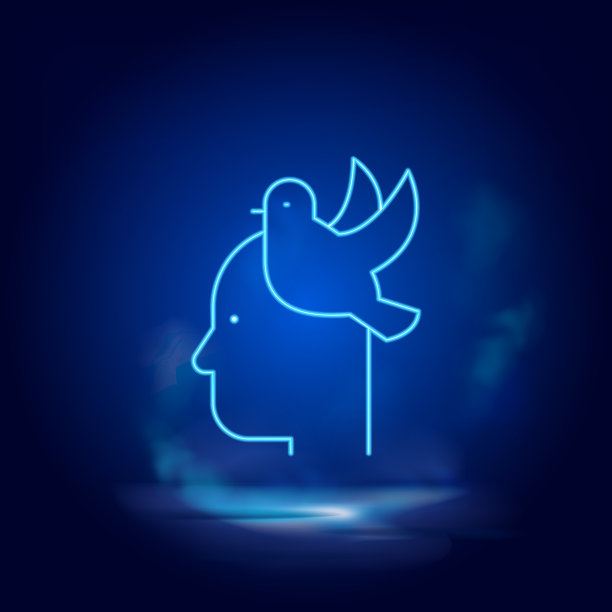 自由的象征霓虹的图标。蓝色烟雾效果蓝色背景图片下载