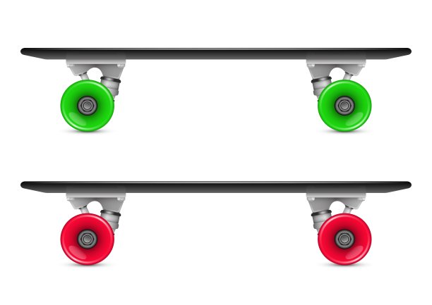 矢量插图便士滑板与红色和绿色车轮图片下载