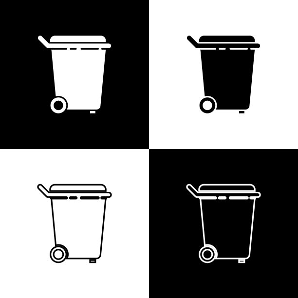 设置垃圾桶图标孤立的黑白背景。垃圾桶的迹象。回收篮图标。办公室垃圾图标。矢量图图片下载