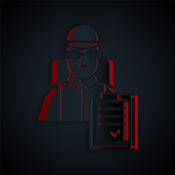 剪纸快递员纸箱送货图标，黑色背景。矢量插画图片下载