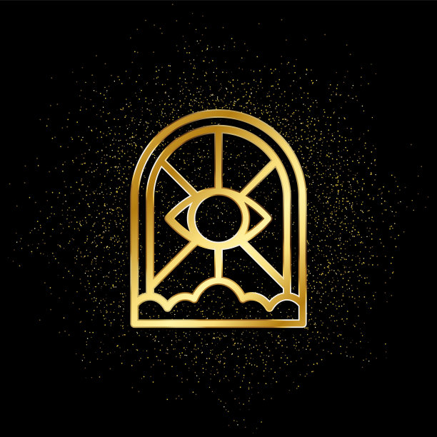 门，眼，云黄金图标。矢量插图的金色粒子背景。精神概念矢量图图片下载