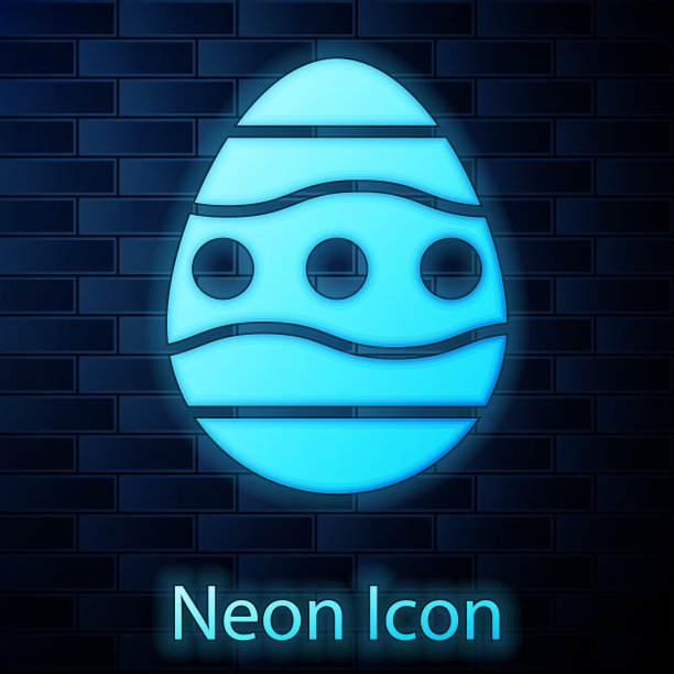 发光的霓虹灯复活节彩蛋图标孤立在砖墙的背景。复活节快乐。矢量图图片下载