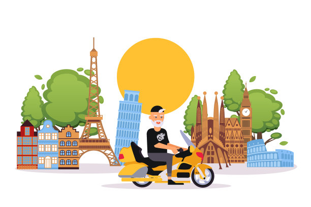 快乐的退休老人骑着自行车出行图片下载