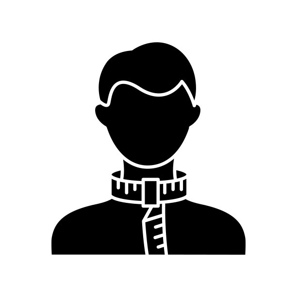 颈围黑色字形图标。人体测量，剪裁参数剪影符号留白。定制服装领宽规格。矢量隔离图图片下载