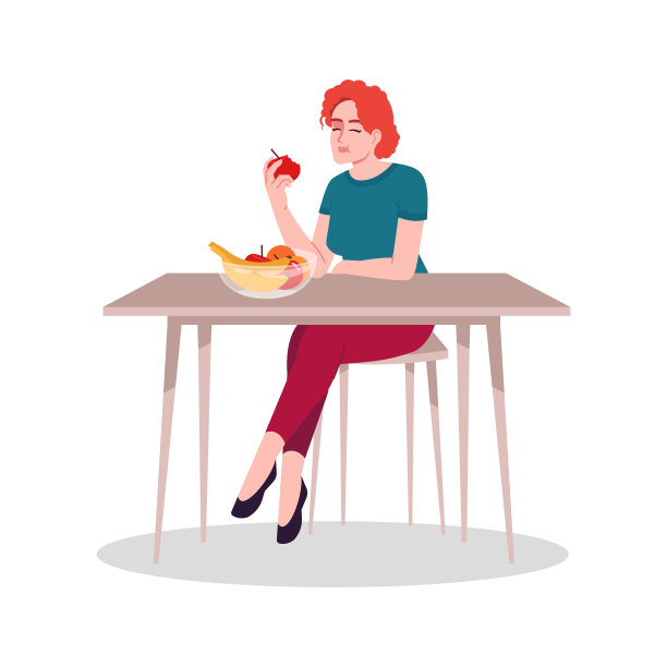 女孩享受新鲜水果半平面RGB颜色矢量插图。健康营养，食用天然食品。年轻的白人妇女吃新鲜的苹果孤立的卡通人物在白色的背景图片下载