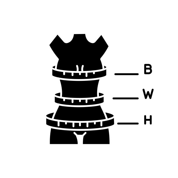女性身体比例黑色字形图标。女性尺寸，定制服装尺寸规格剪影符号的空白。胸围、腰围和臀围。向量孤立的插图图片下载