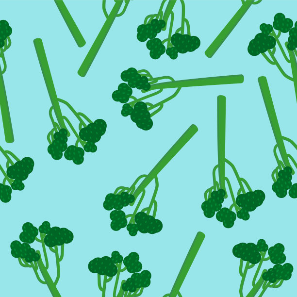 蓝色背景上无缝的绿色花椰菜图案。一种新型花椰菜的图案图片下载