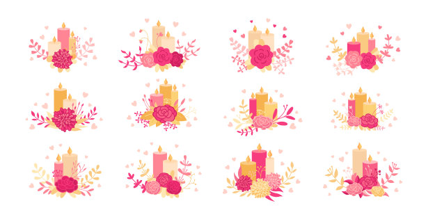 鲜花与蜡烛枝集浪漫装饰图片下载